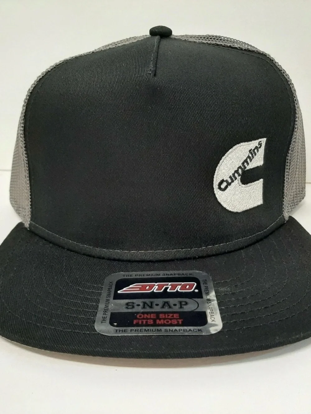 Cummins Flat Bill OTTO Embroidered Baseball Cap Hat Black Trucker Mesh Snap